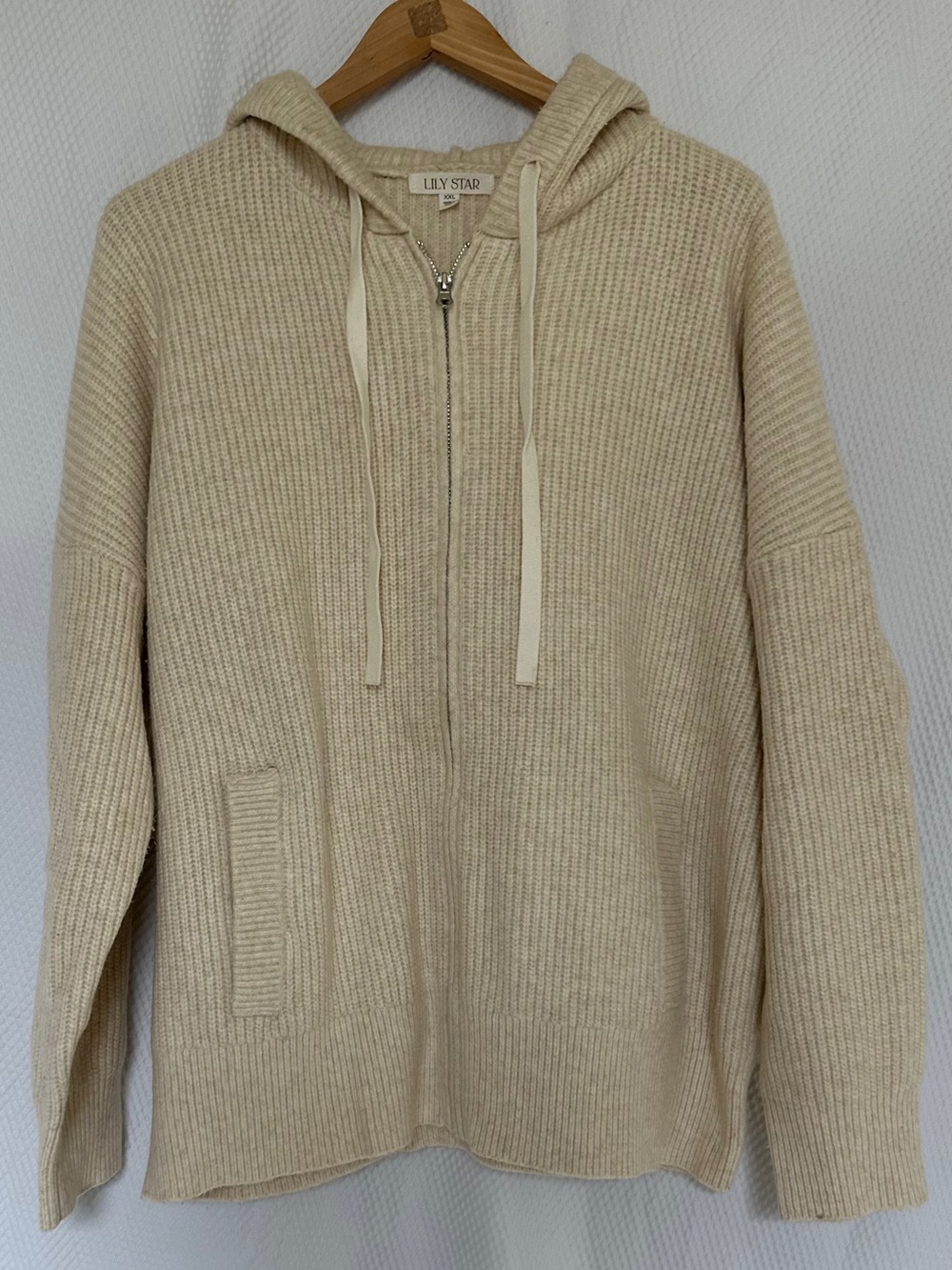 Lily Star Men's Cream Ribbed Zip Hoodie